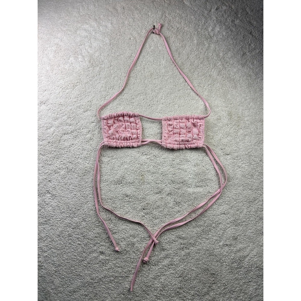 PrettyLittleThing Top Womens 4 Textured Sheer Mesh Festival Bralette Tie Back